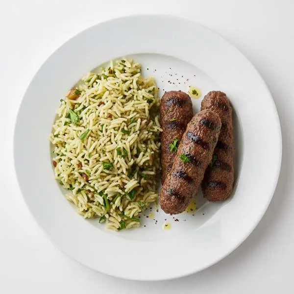 Labenese Garlic Beef Kofta with herb infused pilaf
